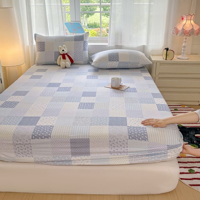 91家纺网 家纺一手货源 找家纺 温眠家纺 2025春夏新款云感棉双层纱床笠单床笠枕套三件套 半亩花田