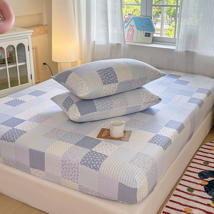 91家纺网 家纺一手货源 找家纺 温眠家纺 2025春夏新款云感棉双层纱床笠单床笠枕套三件套 半亩花田