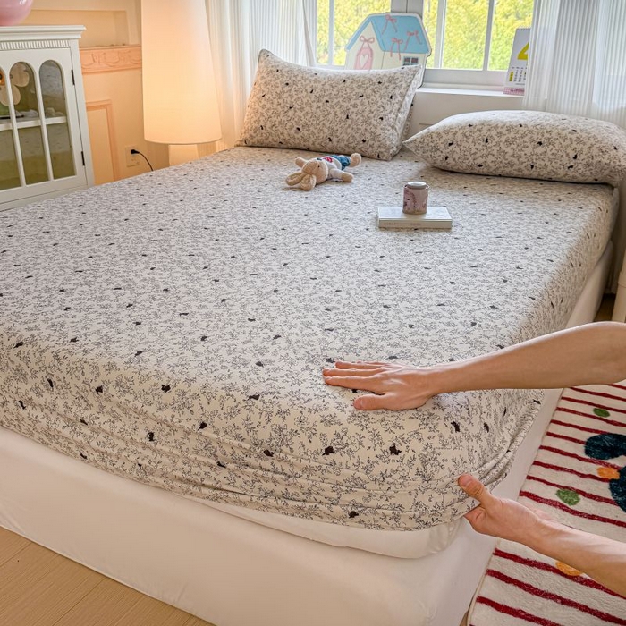 91家纺网 家纺一手货源 找家纺 温眠家纺 2025春夏新款云感棉双层纱床笠单床笠枕套三件套 兔与晚风