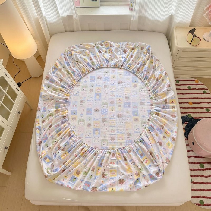 91家纺网 家纺一手货源 找家纺 温眠家纺 2025春夏新款云感棉双层纱床笠单床笠枕套三件套 春日花花