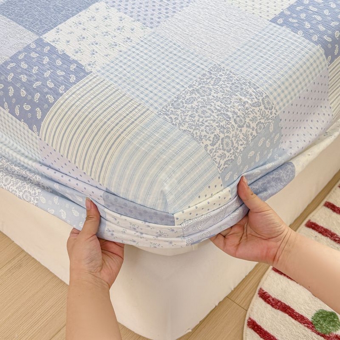 91家纺网 家纺一手货源 找家纺 温眠家纺 2025春夏新款云感棉双层纱床笠单床笠枕套三件套 半亩花田