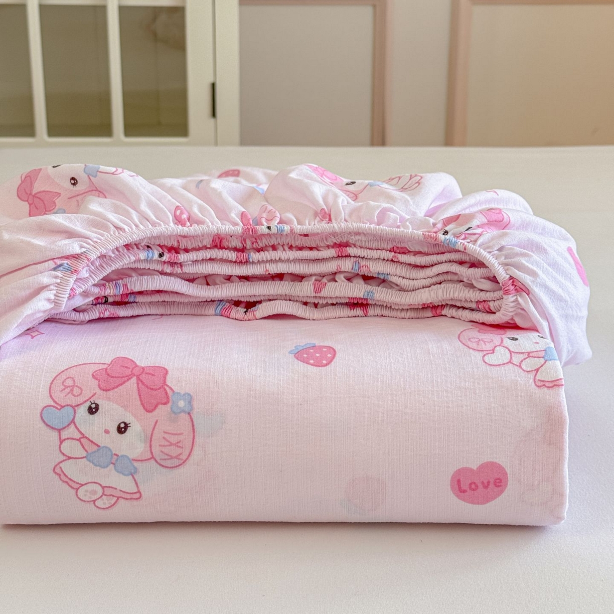 温眠家纺 2025春夏新款云感棉双层纱床笠单床笠枕套三件套 莓乐蒂