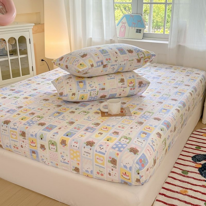 91家纺网 家纺一手货源 找家纺 温眠家纺 2025春夏新款云感棉双层纱床笠单床笠枕套三件套 春日花花