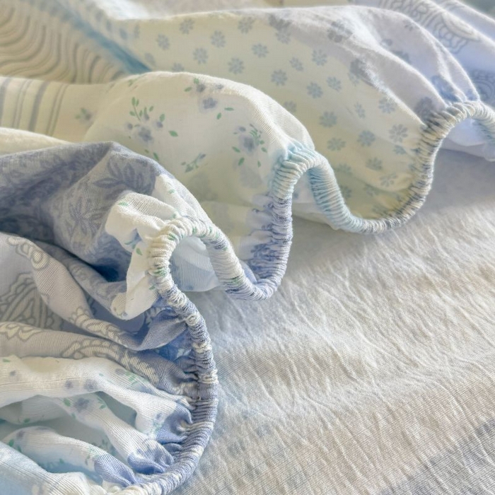 91家纺网 家纺一手货源 找家纺 （总）温眠家纺 2025春夏新款云感棉双层纱床笠单床笠枕套三件套