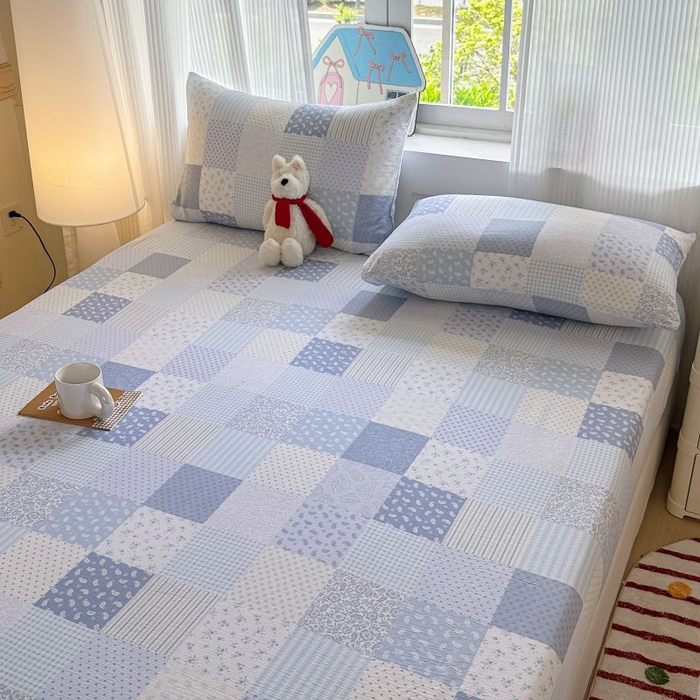 91家纺网 家纺一手货源 找家纺 温眠家纺 2025春夏新款云感棉双层纱床笠单床笠枕套三件套 半亩花田