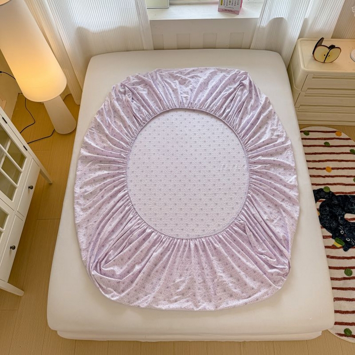 91家纺网 家纺一手货源 找家纺 温眠家纺 2025春夏新款云感棉双层纱床笠单床笠枕套三件套 琉璃瓦梦