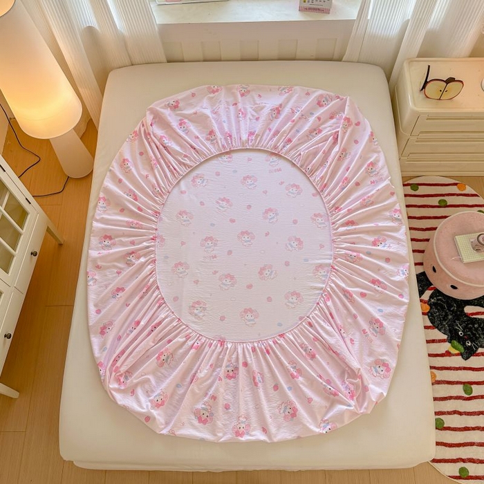 91家纺网 家纺一手货源 找家纺 温眠家纺 2025春夏新款云感棉双层纱床笠单床笠枕套三件套 莓乐蒂