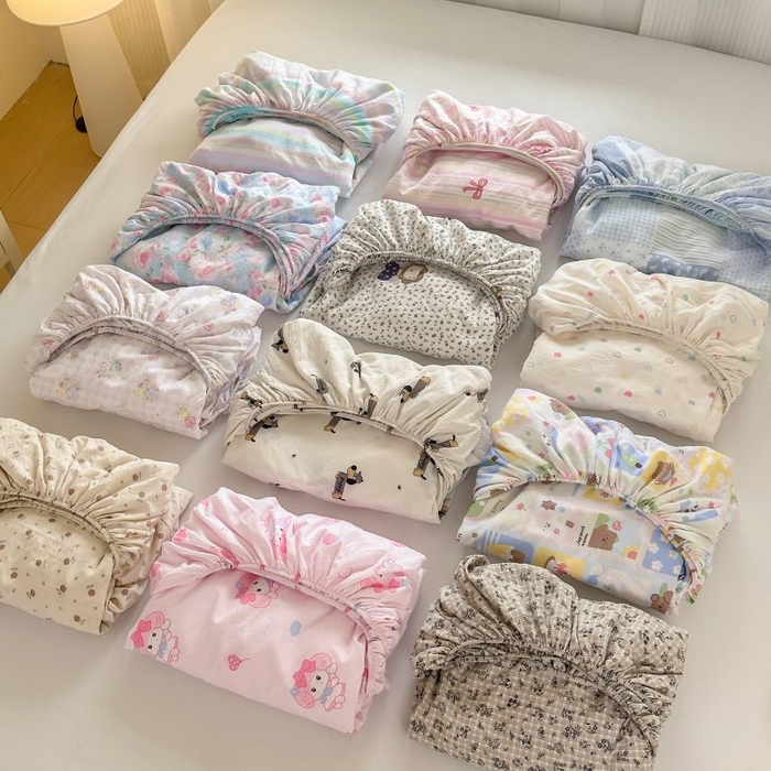 91家纺网 家纺一手货源 找家纺 （总）温眠家纺 2025春夏新款云感棉双层纱床笠单床笠枕套三件套