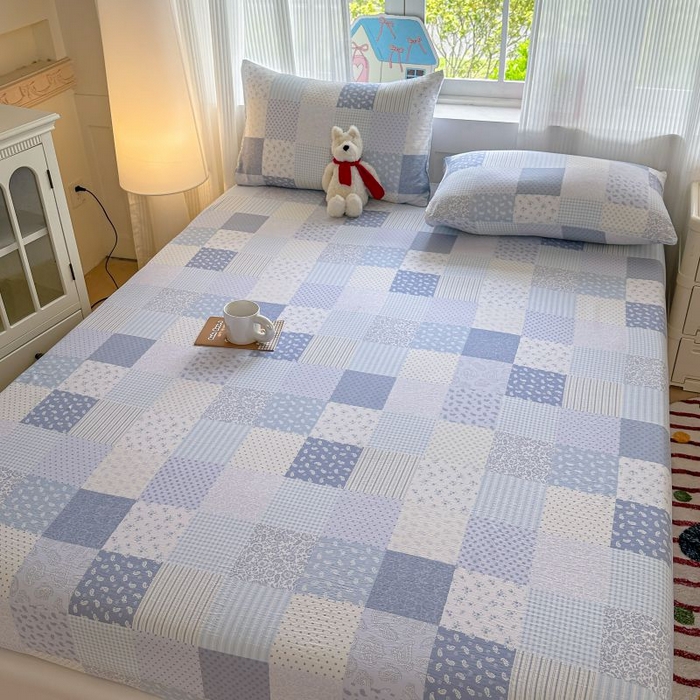 91家纺网 家纺一手货源 找家纺 温眠家纺 2025春夏新款云感棉双层纱床笠单床笠枕套三件套 半亩花田