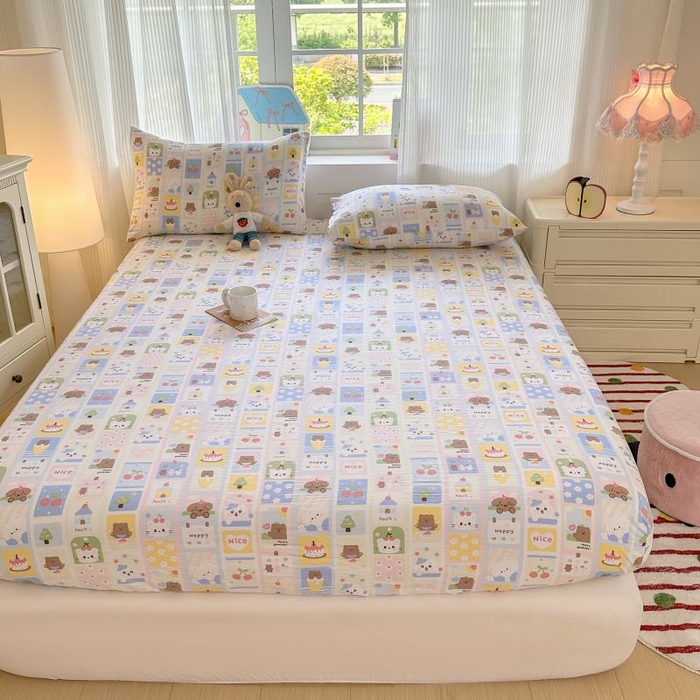 91家纺网 家纺一手货源 找家纺 温眠家纺 2025春夏新款云感棉双层纱床笠单床笠枕套三件套 春日花花