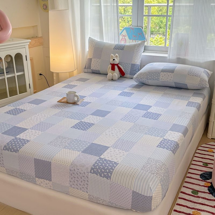 91家纺网 家纺一手货源 找家纺 温眠家纺 2025春夏新款云感棉双层纱床笠单床笠枕套三件套 半亩花田