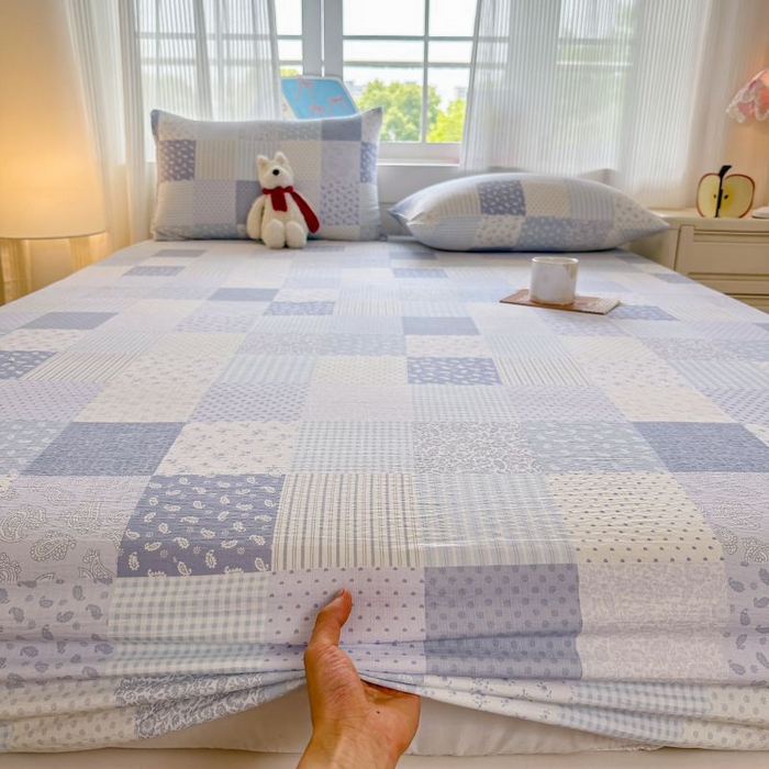 91家纺网 家纺一手货源 找家纺 温眠家纺 2025春夏新款云感棉双层纱床笠单床笠枕套三件套 半亩花田