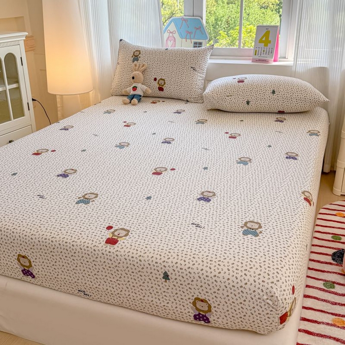 91家纺网 家纺一手货源 找家纺 温眠家纺 2025春夏新款云感棉双层纱床笠单床笠枕套三件套 甜茶