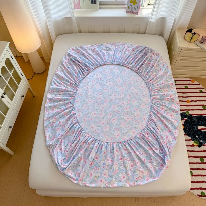 91家纺网 家纺一手货源 找家纺 温眠家纺 2025春夏新款云感棉双层纱床笠单床笠枕套三件套 晚香玉