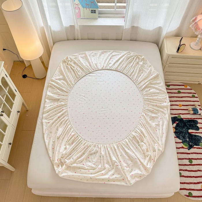 91家纺网 家纺一手货源 找家纺 温眠家纺 2025春夏新款云感棉双层纱床笠单床笠枕套三件套 浪漫邂逅