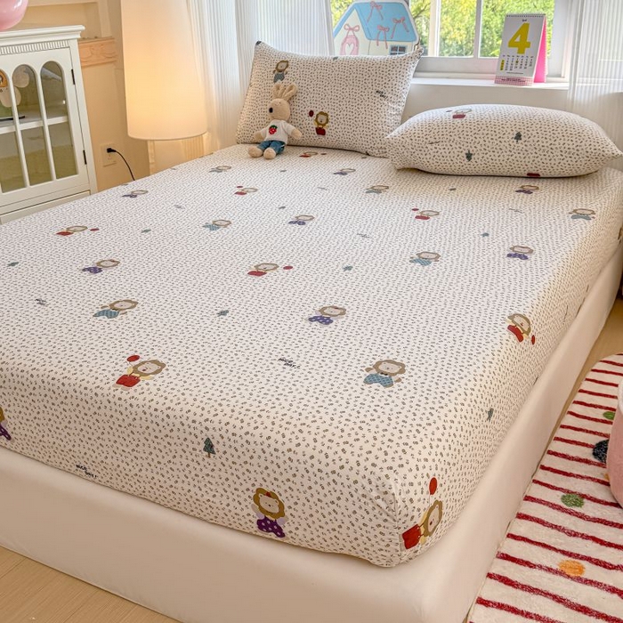 91家纺网 家纺一手货源 找家纺 温眠家纺 2025春夏新款云感棉双层纱床笠单床笠枕套三件套 甜茶