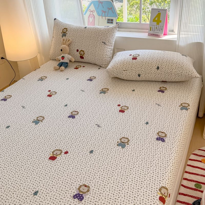 91家纺网 家纺一手货源 找家纺 温眠家纺 2025春夏新款云感棉双层纱床笠单床笠枕套三件套 甜茶