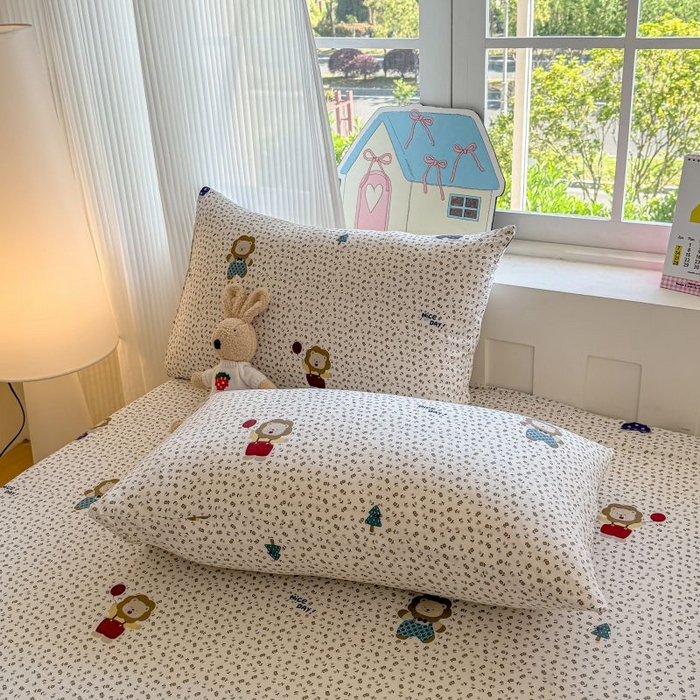 91家纺网 家纺一手货源 找家纺 温眠家纺 2025春夏新款云感棉双层纱床笠单床笠枕套三件套 甜茶