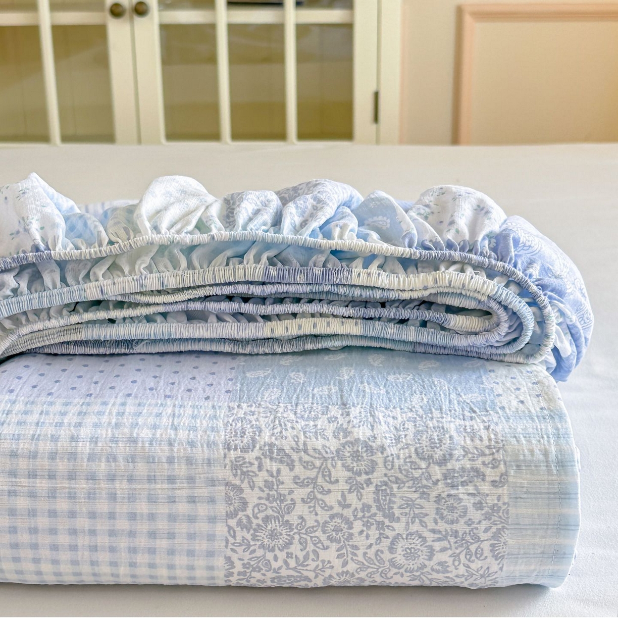 （总）温眠家纺 2025春夏新款云感棉双层纱床笠单床笠枕套三件套