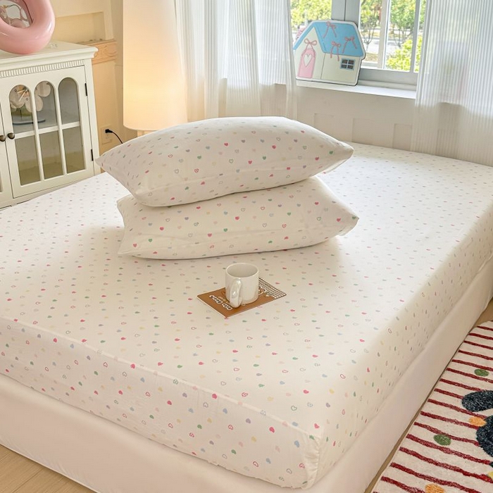 91家纺网 家纺一手货源 找家纺 温眠家纺 2025春夏新款云感棉双层纱床笠单床笠枕套三件套 浪漫邂逅