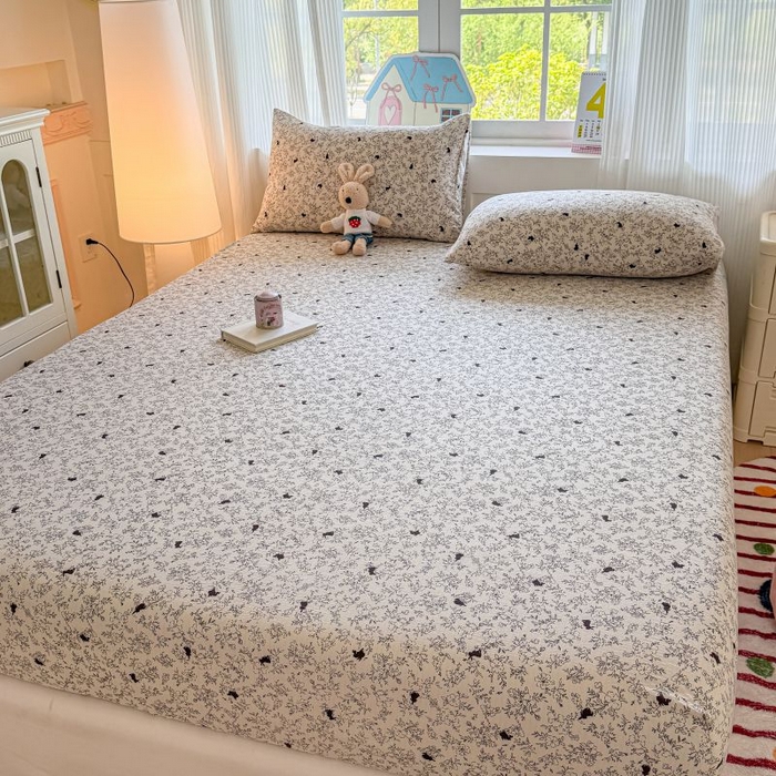 91家纺网 家纺一手货源 找家纺 温眠家纺 2025春夏新款云感棉双层纱床笠单床笠枕套三件套 兔与晚风