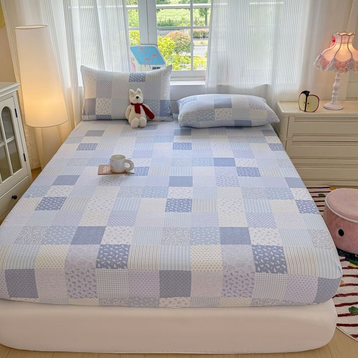 91家纺网 家纺一手货源 找家纺 温眠家纺 2025春夏新款云感棉双层纱床笠单床笠枕套三件套 半亩花田