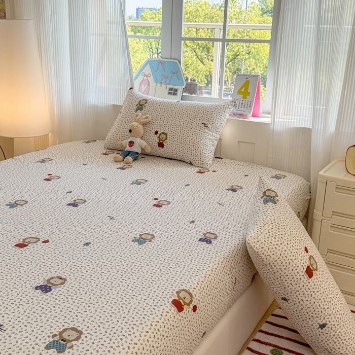 91家纺网 家纺一手货源 找家纺 温眠家纺 2025春夏新款云感棉双层纱床笠单床笠枕套三件套 甜茶