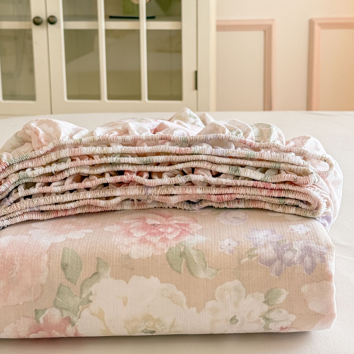 91家纺网 家纺一手货源 找家纺 （总）温眠家纺 2025春夏新款云感棉双层纱床笠单床笠枕套三件套