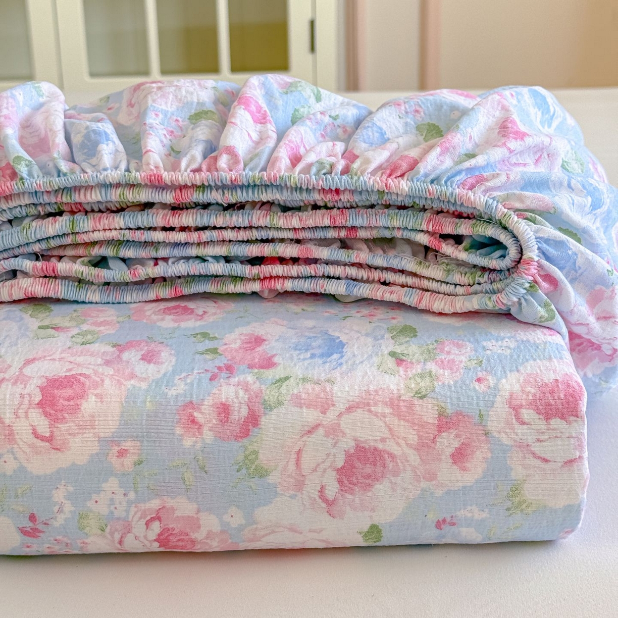 91家纺网 家纺一手货源 找家纺 （总）温眠家纺 2025春夏新款云感棉双层纱床笠单床笠枕套三件套