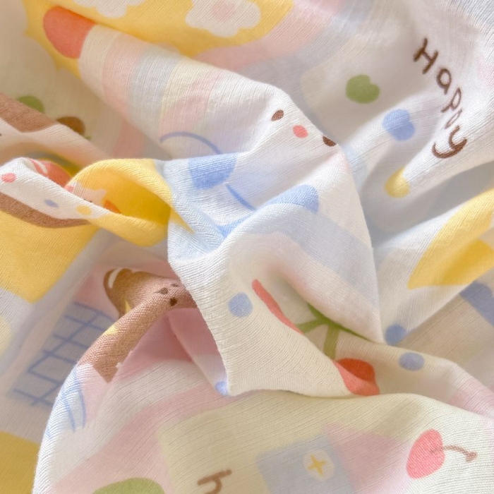 91家纺网 家纺一手货源 找家纺 温眠家纺 2025春夏新款云感棉双层纱床笠单床笠枕套三件套 春日花花