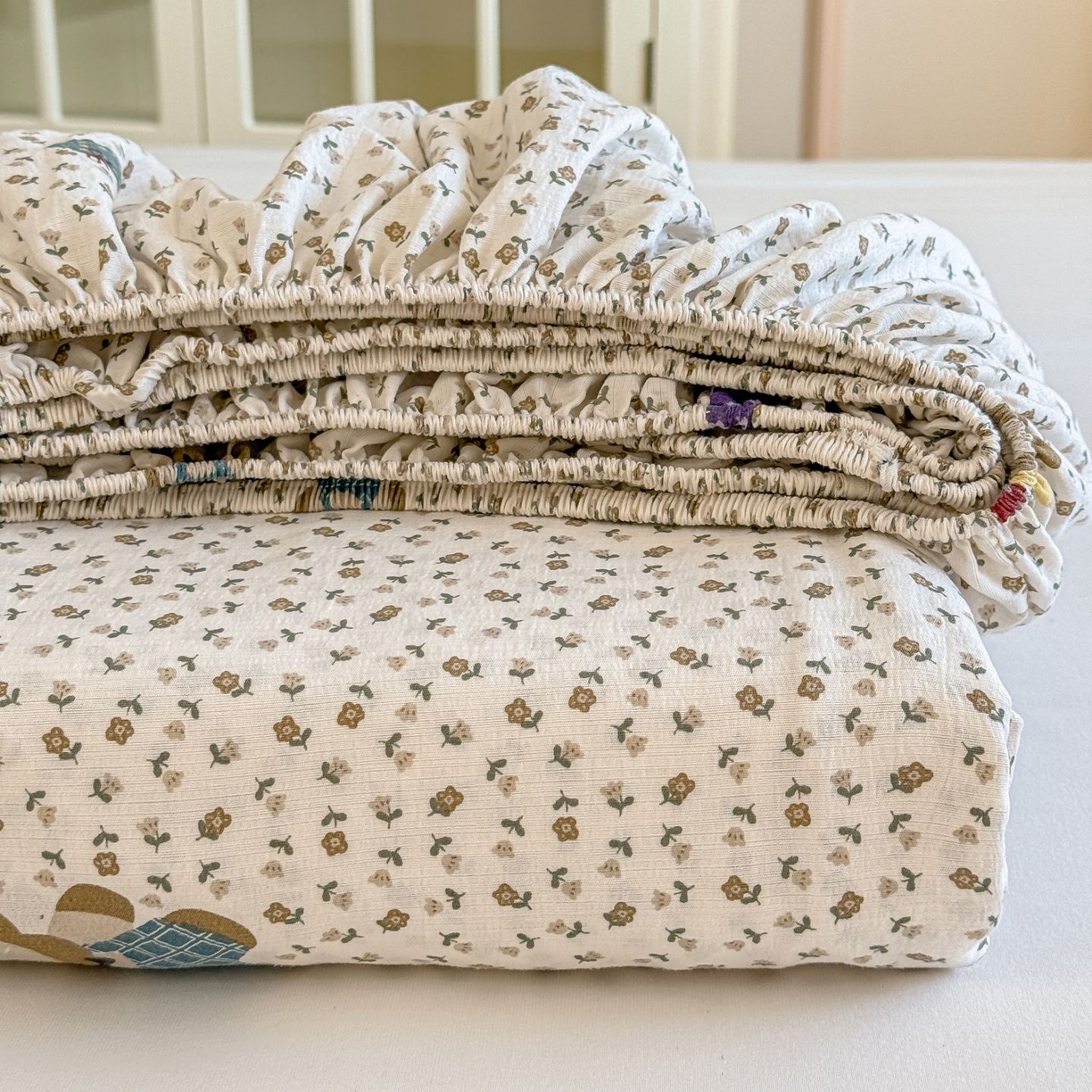 温眠家纺 2025春夏新款云感棉双层纱床笠单床笠枕套三件套 甜茶