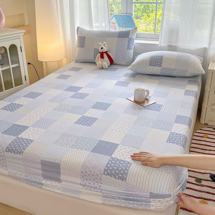 91家纺网 家纺一手货源 找家纺 （总）温眠家纺 2025春夏新款云感棉双层纱床笠单床笠枕套三件套