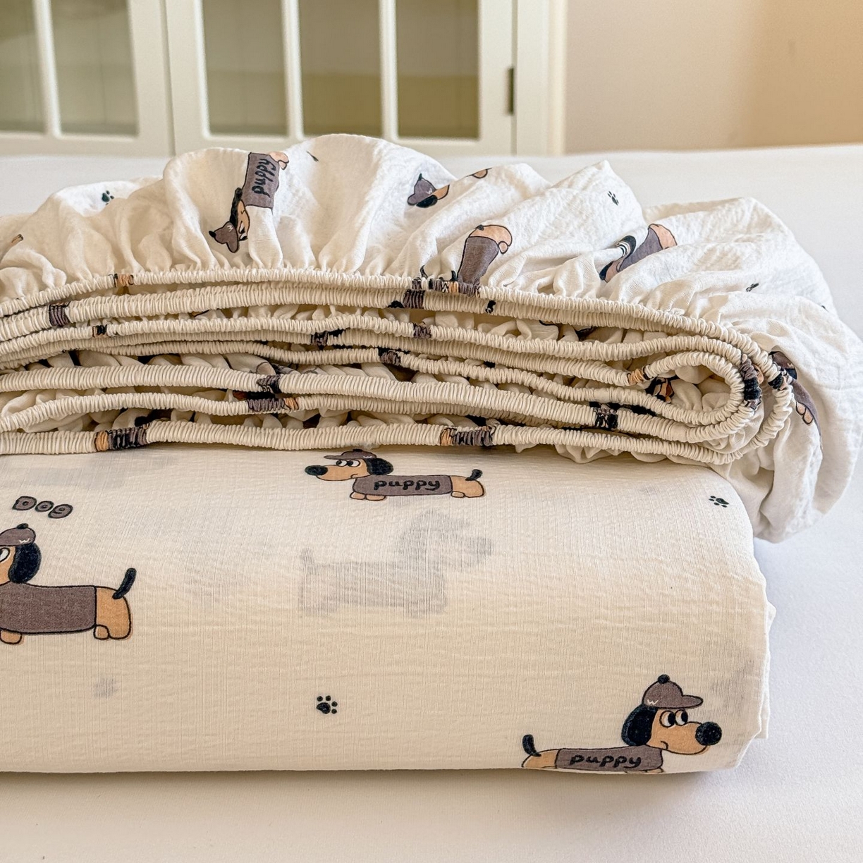 91家纺网 家纺一手货源 找家纺 （总）温眠家纺 2025春夏新款云感棉双层纱床笠单床笠枕套三件套