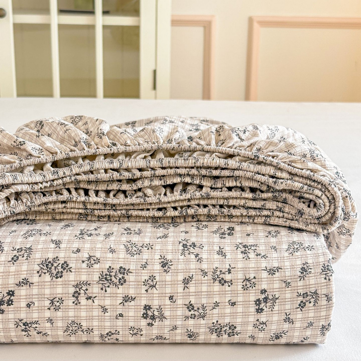 91家纺网 家纺一手货源 找家纺 （总）温眠家纺 2025春夏新款云感棉双层纱床笠单床笠枕套三件套