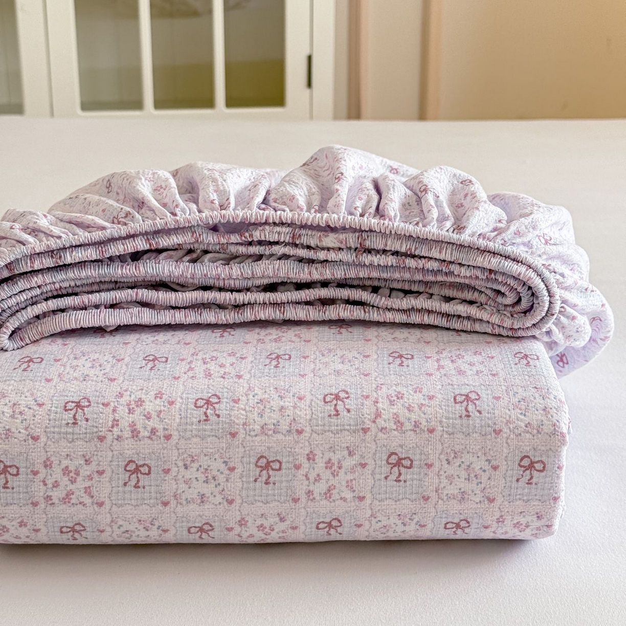 温眠家纺 2025春夏新款云感棉双层纱床笠单床笠枕套三件套 琉璃瓦梦