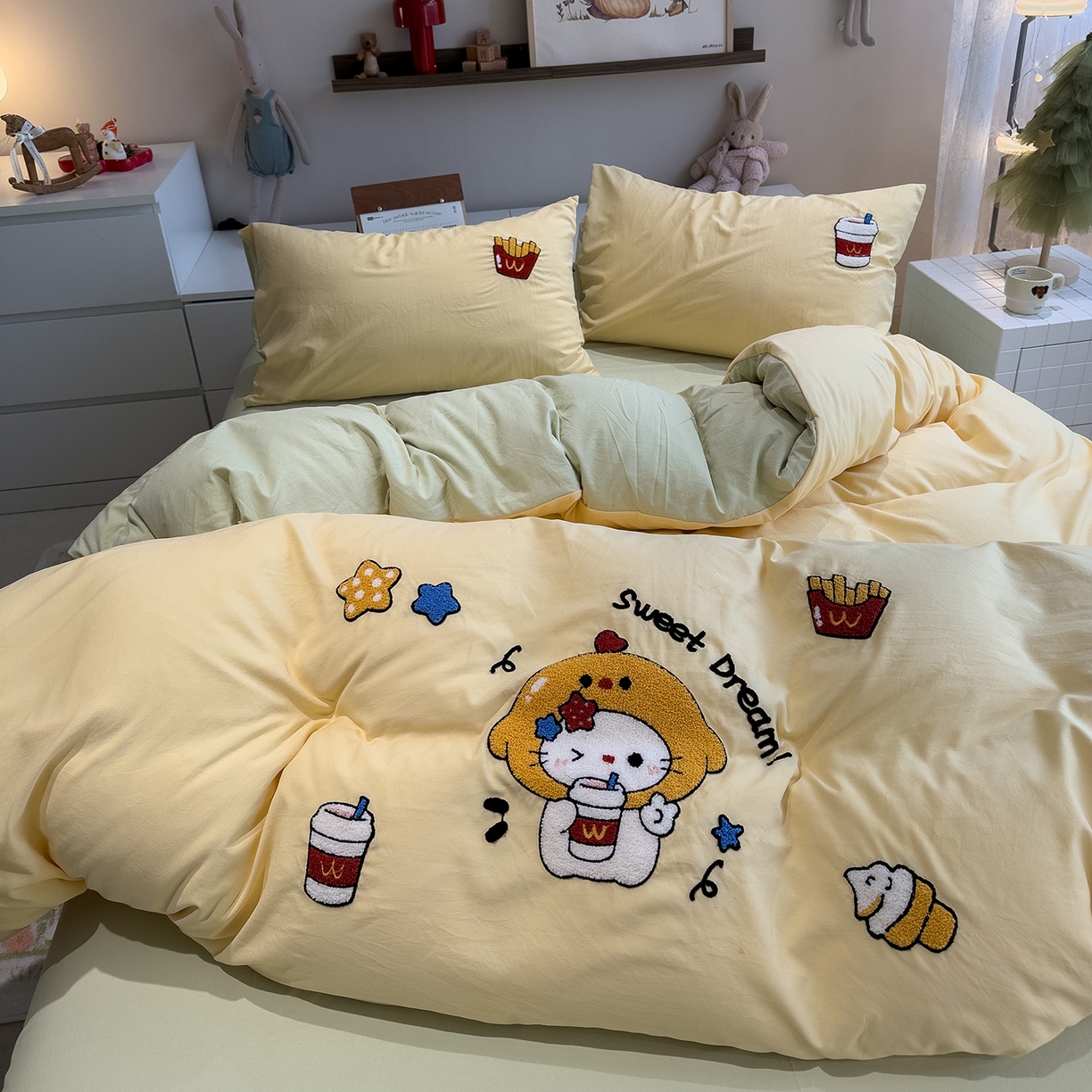 91家纺网 家纺一手货源 找家纺 （总）曼谷家纺 2026新款卡通水洗棉毛巾绣四件套被套