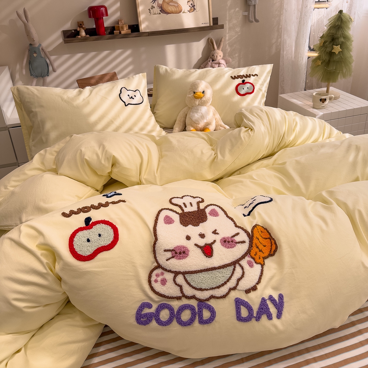 91家纺网 家纺一手货源 找家纺 （总）曼谷家纺 2026新款卡通水洗棉毛巾绣四件套被套