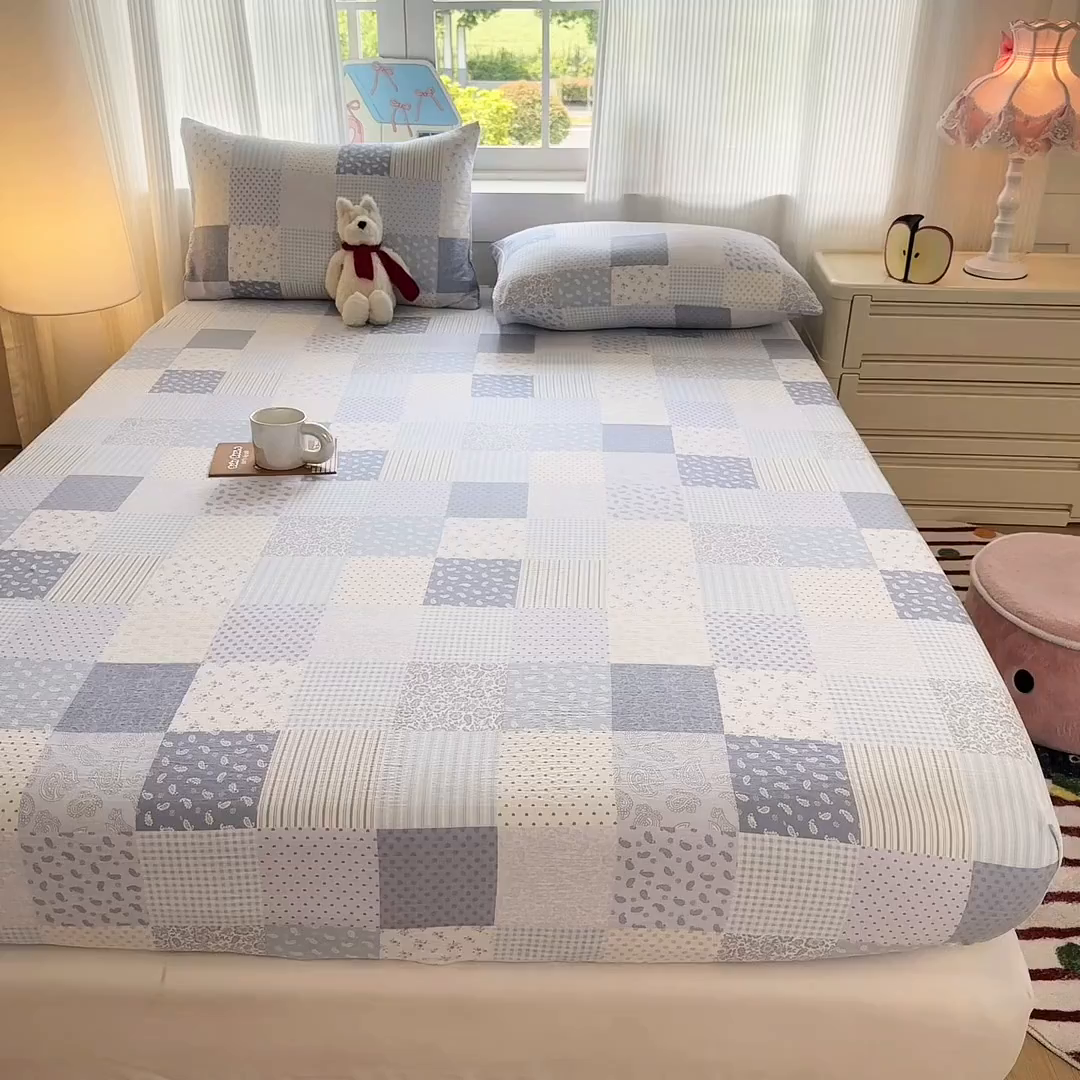 91家纺网 家纺一手货源 找家纺 （总）温眠家纺 2025春夏新款云感棉双层纱床笠单床笠枕套三件套