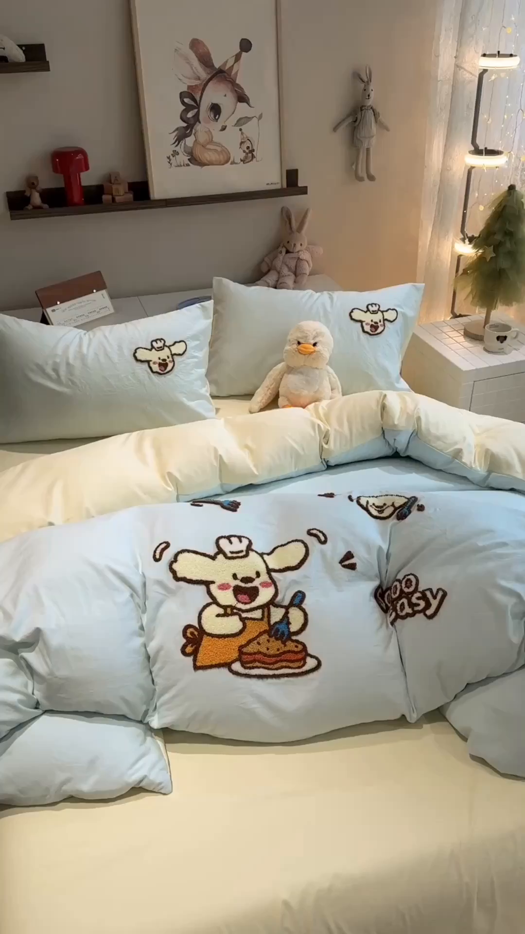 91家纺网 家纺一手货源 找家纺 曼谷家纺 2026新款卡通水洗棉毛巾绣四件套被套 超美味-薄荷芝士