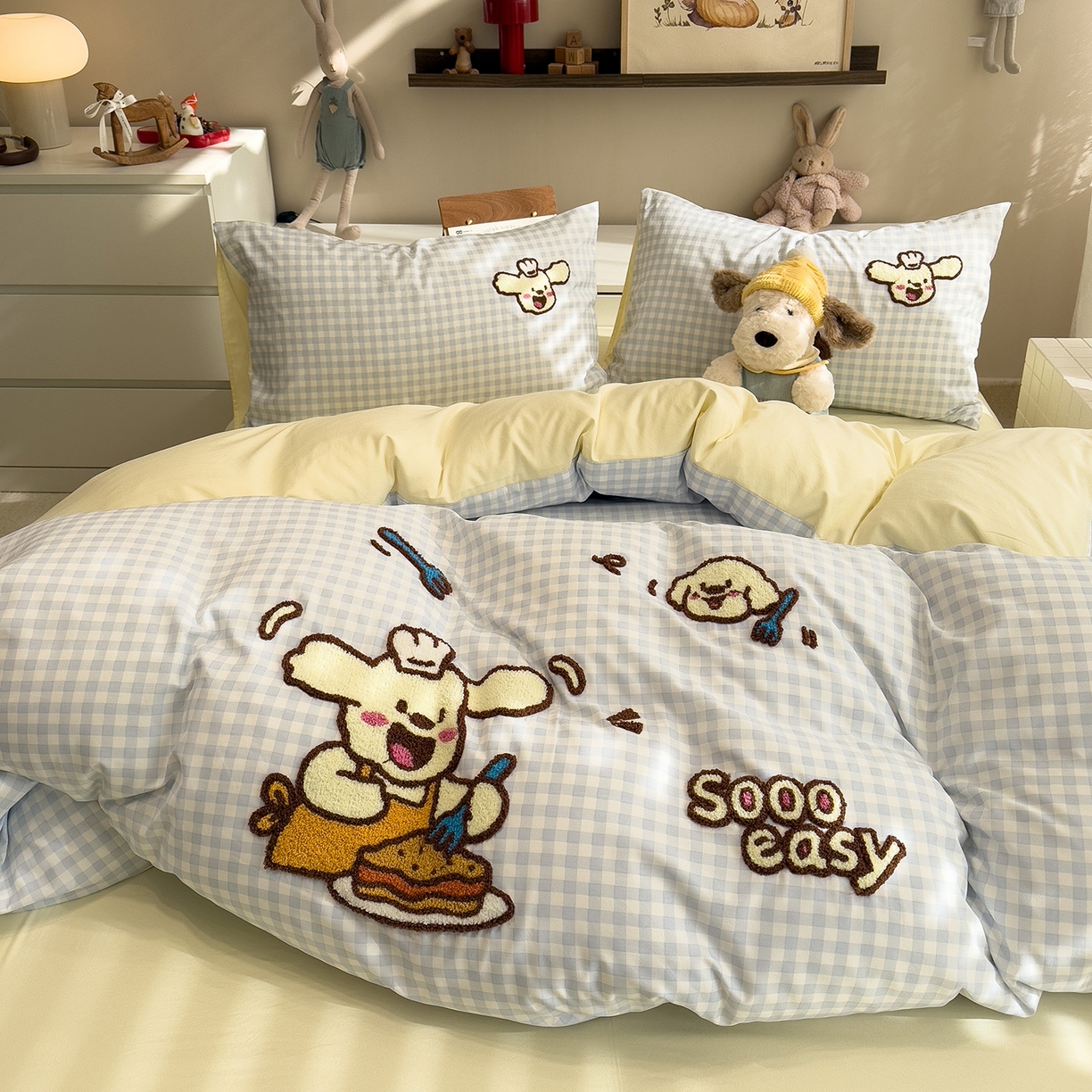 91家纺网 家纺一手货源 找家纺 曼谷家纺 2026新款卡通水洗棉毛巾绣四件套被套 超美味-兰小格-芝士