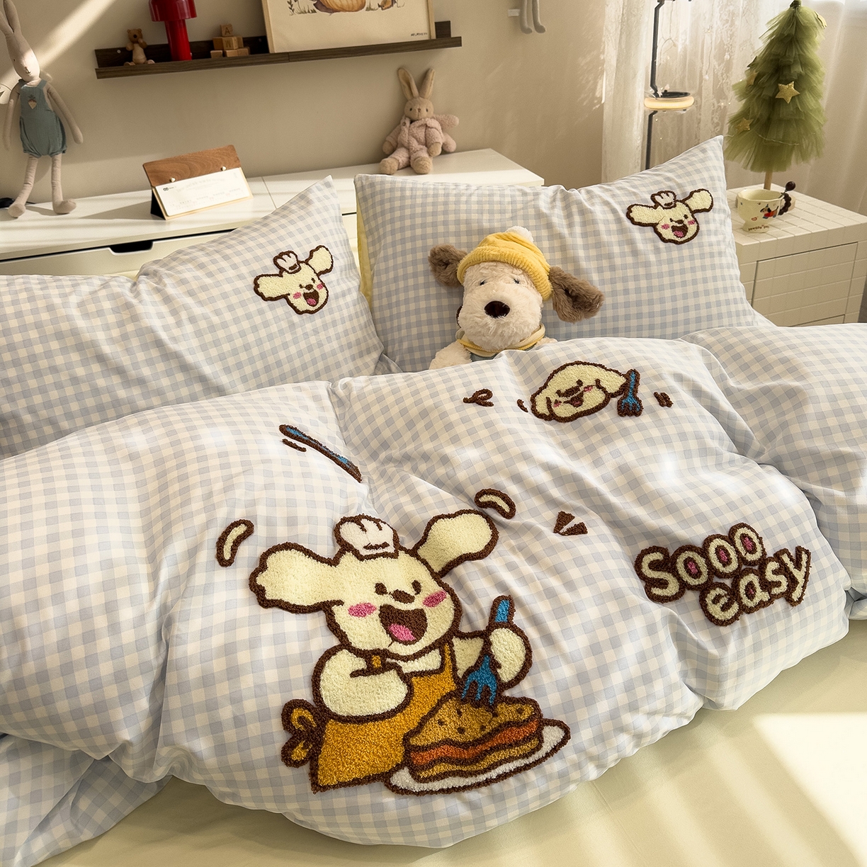91家纺网 家纺一手货源 找家纺 曼谷家纺 2026新款卡通水洗棉毛巾绣四件套被套 超美味-兰小格-芝士