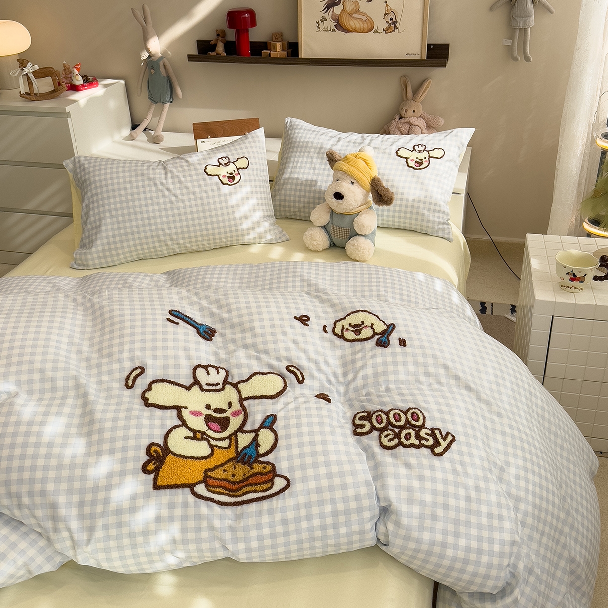 91家纺网 家纺一手货源 找家纺 曼谷家纺 2026新款卡通水洗棉毛巾绣四件套被套 超美味-兰小格-芝士