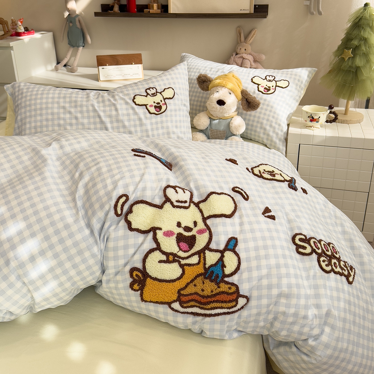 91家纺网 家纺一手货源 找家纺 曼谷家纺 2026新款卡通水洗棉毛巾绣四件套被套 超美味-兰小格-芝士