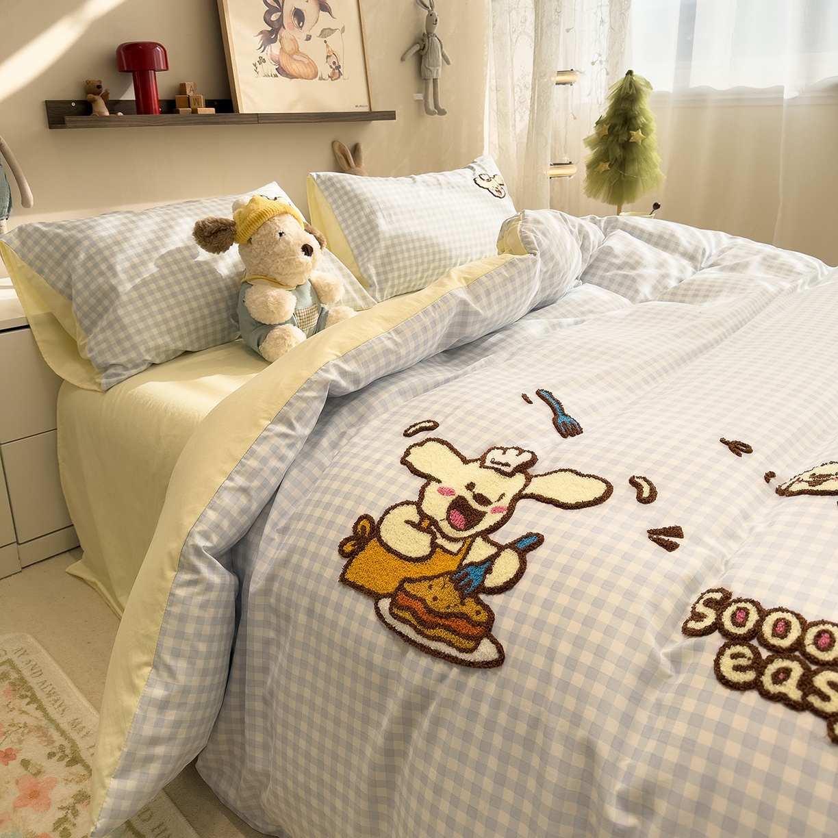91家纺网 家纺一手货源 找家纺 曼谷家纺 2026新款卡通水洗棉毛巾绣四件套被套 超美味-兰小格-芝士