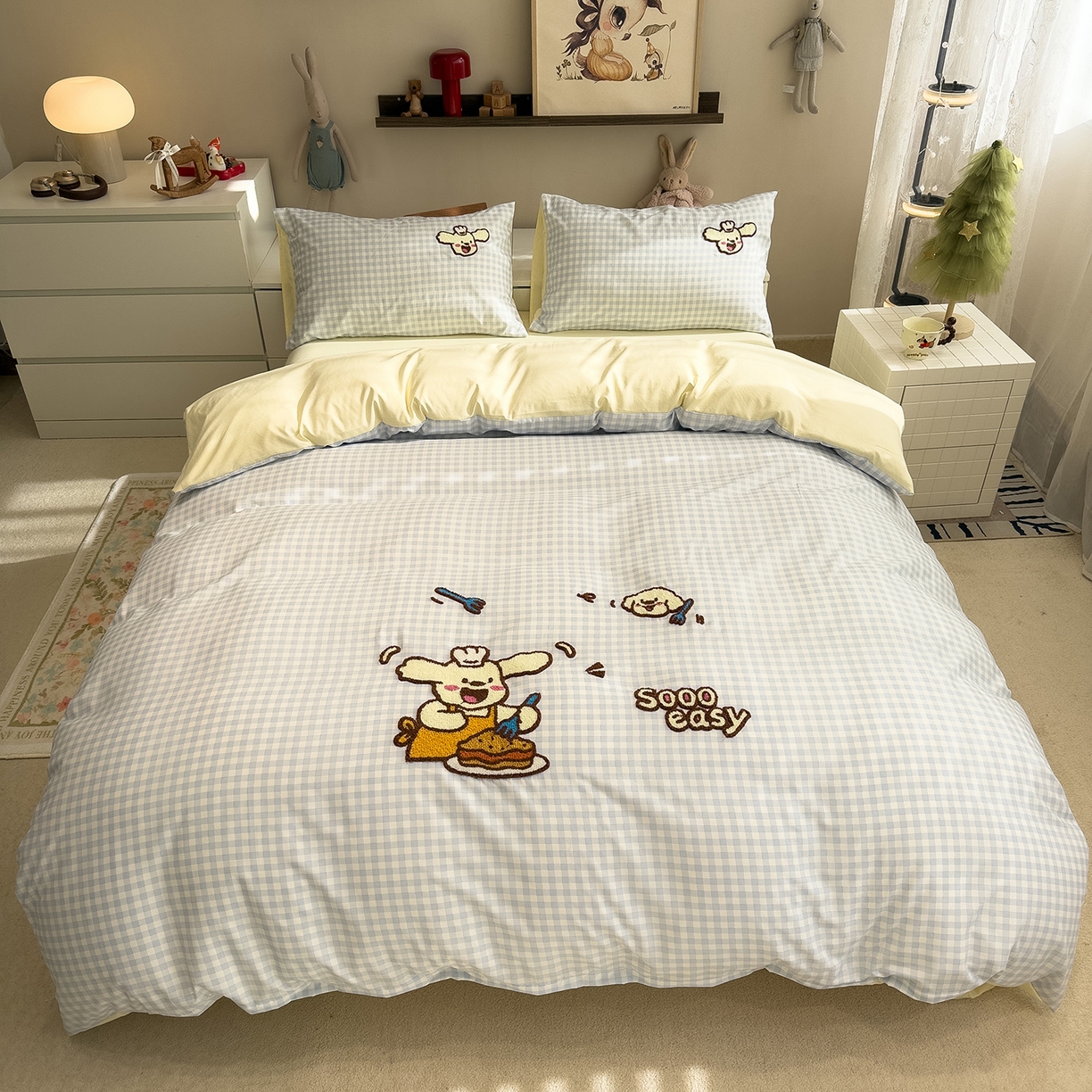 91家纺网 家纺一手货源 找家纺 曼谷家纺 2026新款卡通水洗棉毛巾绣四件套被套 超美味-兰小格-芝士