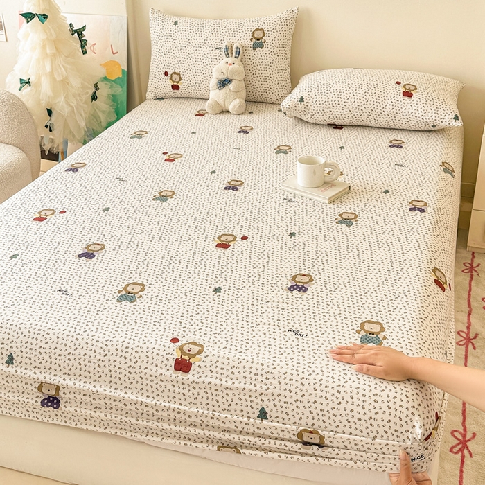 91家纺网 家纺一手货源 找家纺 温眠家纺 2025春夏新款云感棉双层纱床笠单床笠枕套三件套场景二 甜茶