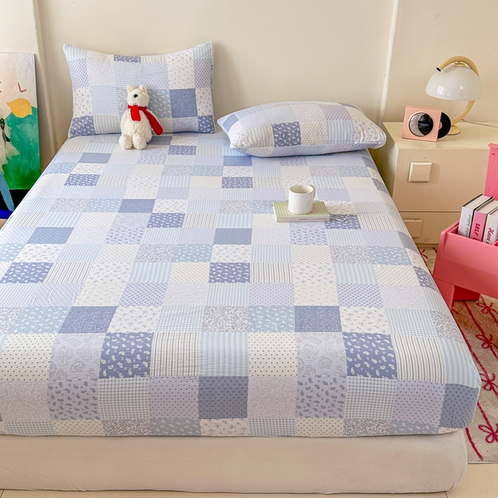 91家纺网 家纺一手货源 找家纺 （总）温眠家纺 2025春夏新款云感棉双层纱床笠单床笠枕套三件套场景二