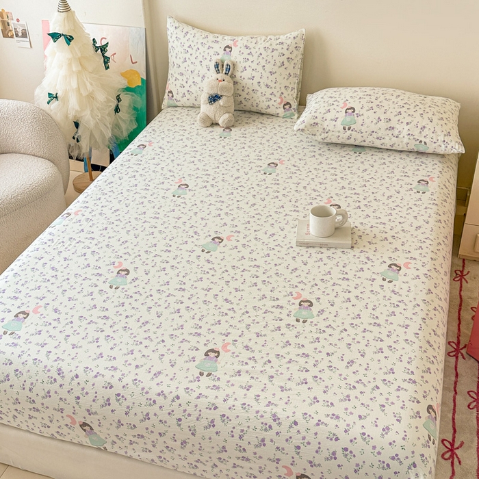 91家纺网 家纺一手货源 找家纺 温眠家纺 2025春夏新款云感棉双层纱床笠单床笠枕套三件套场景二 思念女孩