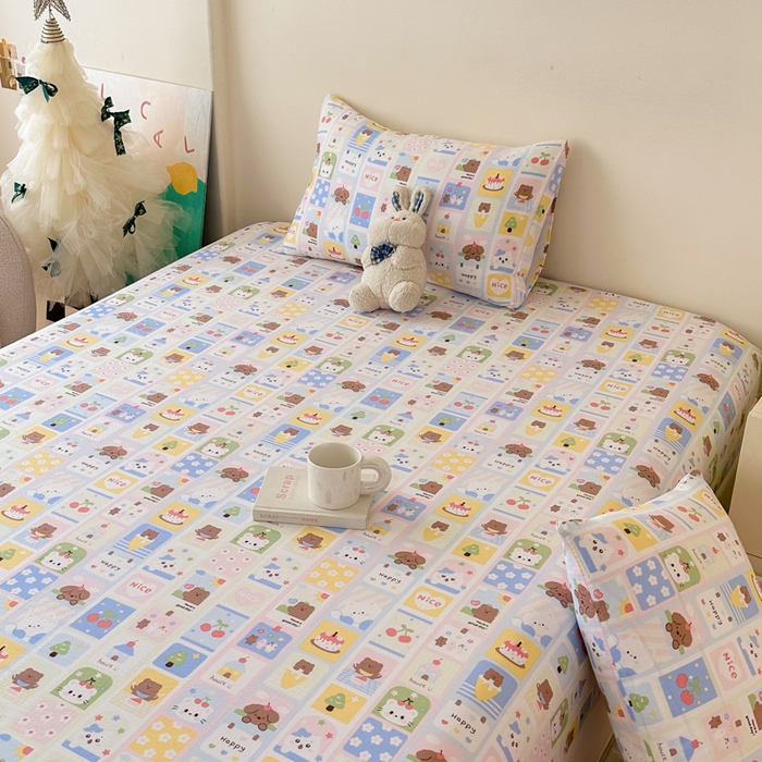 91家纺网 家纺一手货源 找家纺 温眠家纺 2025春夏新款云感棉双层纱床笠单床笠枕套三件套场景二 春日花花