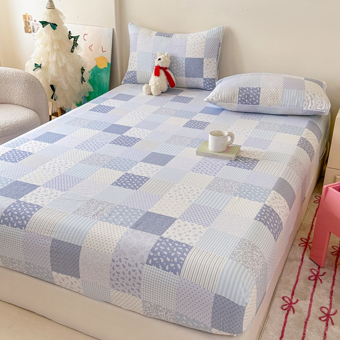 91家纺网 家纺一手货源 找家纺 温眠家纺 2025春夏新款云感棉双层纱床笠单床笠枕套三件套场景二 半亩花田